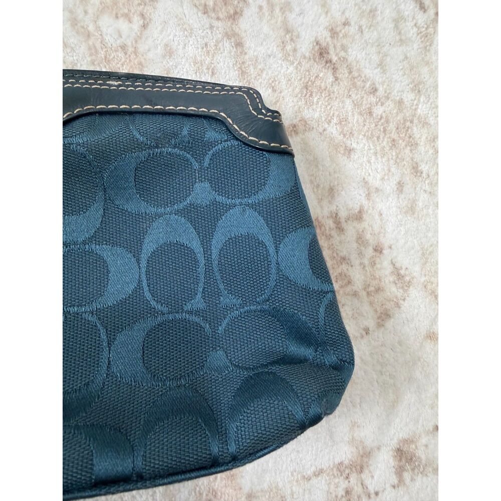 Coach Teal Blue Signature Jacquard Turnlock Wristlet Wallet Clutch - Picture 3 of 11